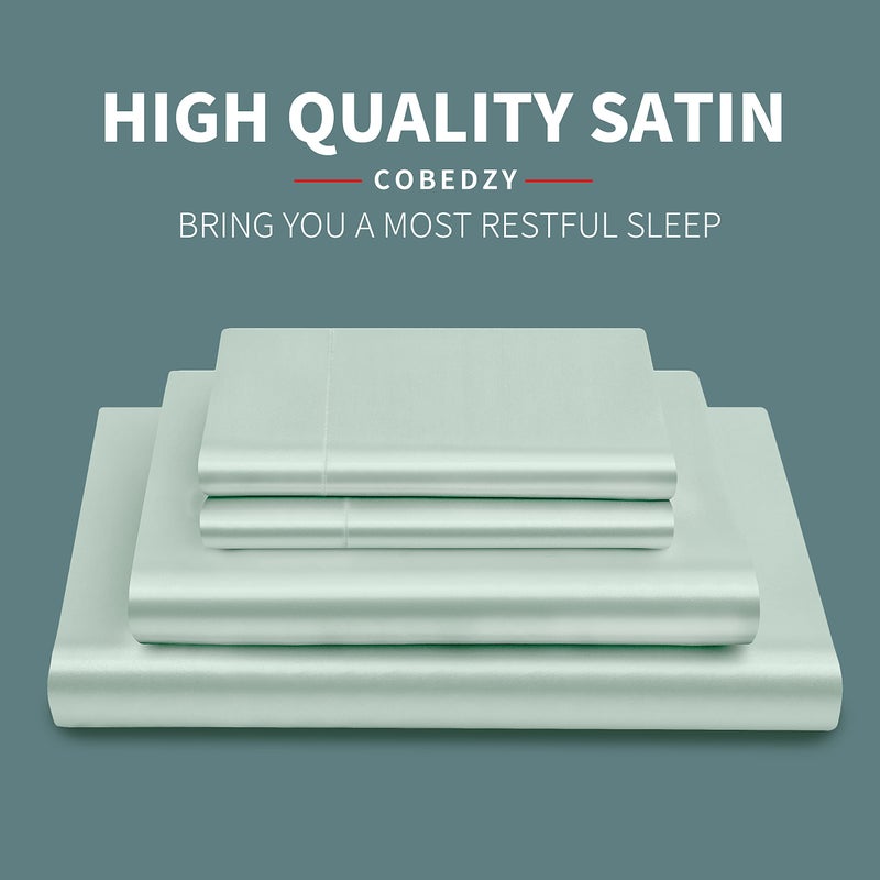 Cobedzy 4 Pcs Mint Green Satin Sheets Queen Size Silky Satin Bedding Sheets Set with 1 Deep Pocket Fitted Sheet, 1 Flat Sheet, 2 Pillowcases - Image 2